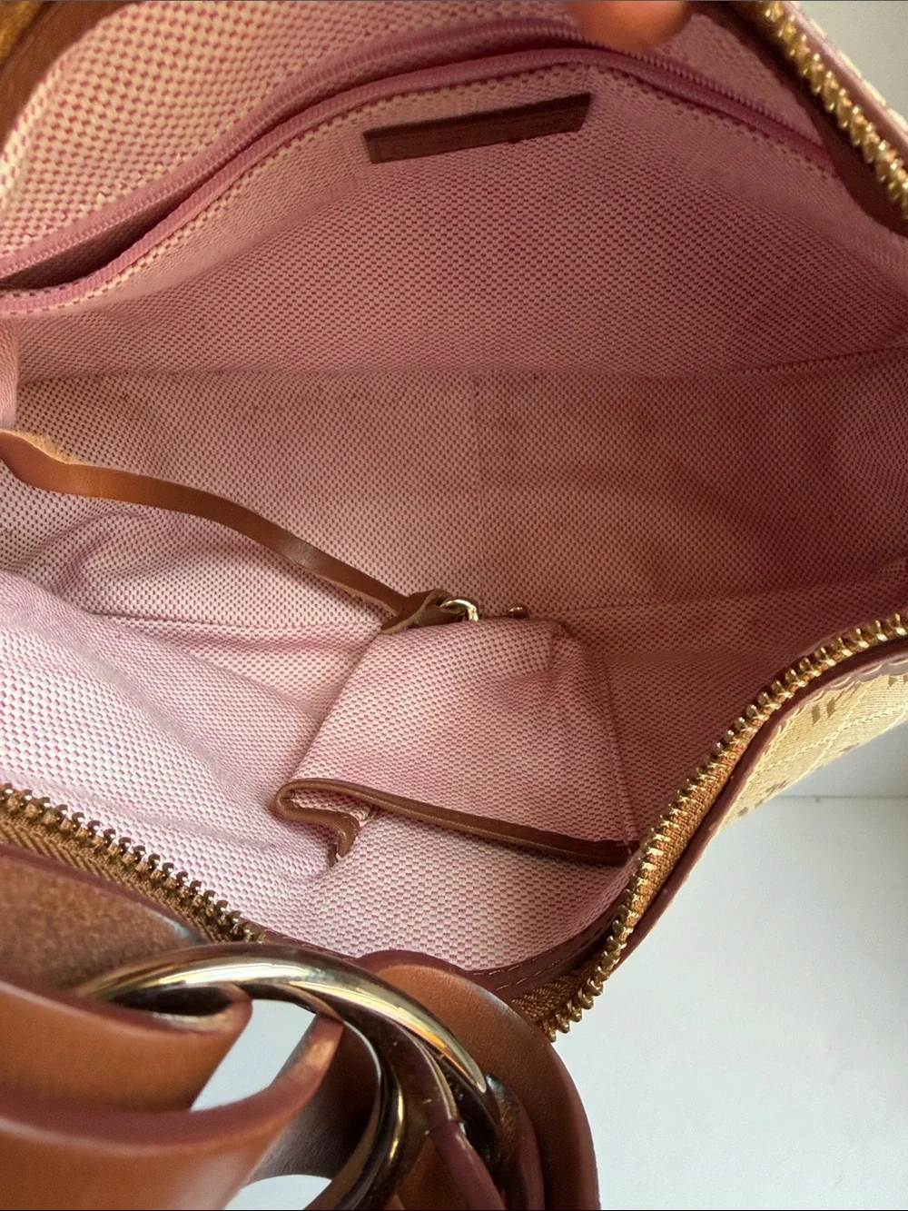 Dooney & Bourke Vintage Signature DB Monogram Canvas Hobo Bag - Brown/Tan